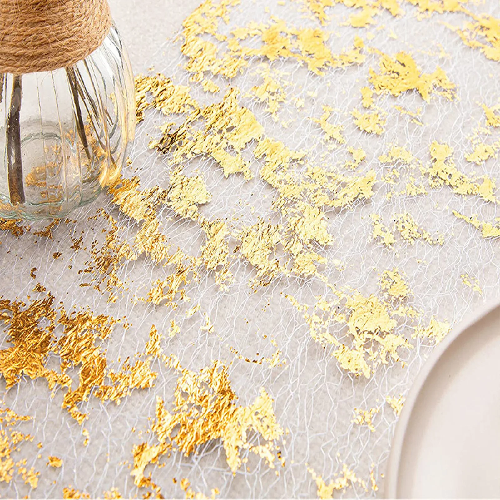 مفرش طاولة ذهبي معدني مع حرفية عالية الجودة، إعداد رائع مناسب لحفلات الزفاف #6
