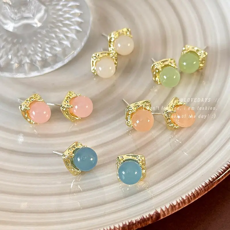 Geometric Square Pink Bead Earrings Clear Texture Lovely Shape Lightweight for Casual Matching Fashion Ear Jewelry Accessories