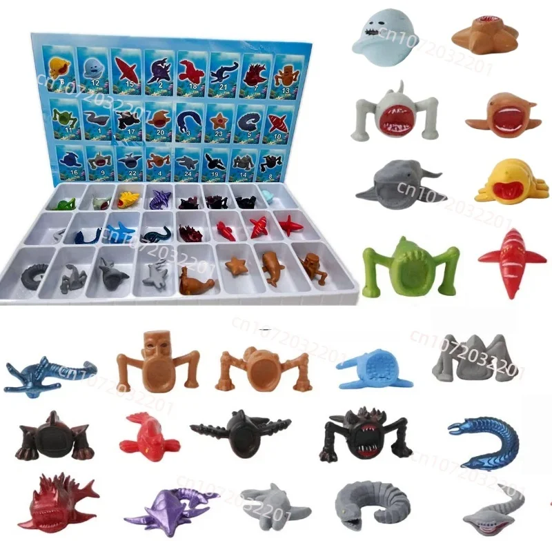 24 Peças Mini Figuras de Monstros do Mar Bloop Gran Maja 2.5-5CM, Modelo de Jogo de Exploração Subaquática em PVC, Presente de Aniversário