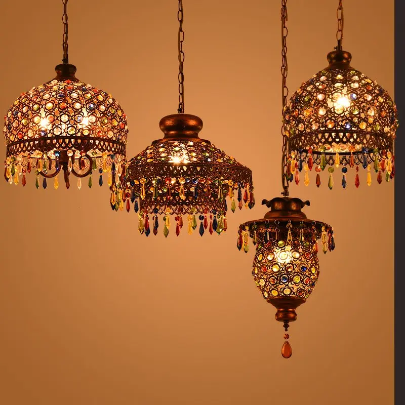 Southeast Asian style colorful crystal pendant light bar Bohemian restaurant lamp lustre luminaria chandelier room decor