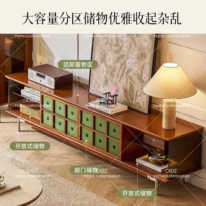 Flowing Shadow Medieval Solid Wood TV Cabinet and Coffee Table Combo Living Room Storage Unit for Small Apartments 2025 New