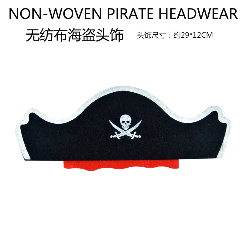 New Halloween Mask Felt Pirate Hat Eye Mask Skull Head Festival Costume Props Plastic Pirate Sword 3pcs