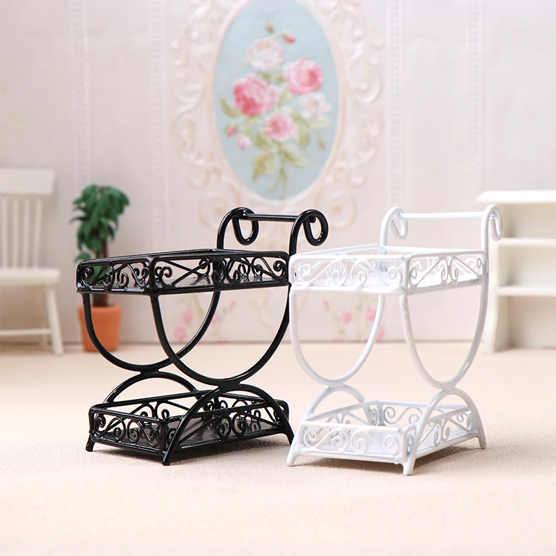 1:12 Dollhouse Miniature Iron Art Cart Flower Stand Display Shelf Storage Rack Furniture Model Doll Home Decor Toy Kids Gift