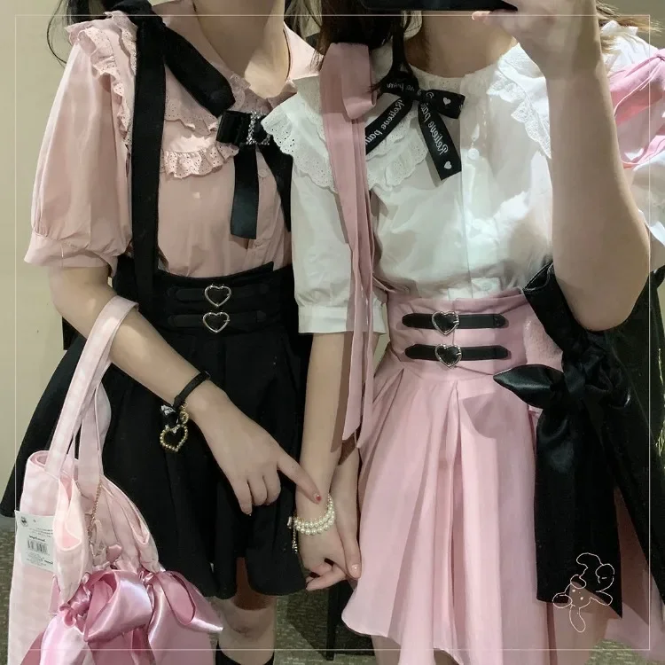 Japanse schattige Lolita kant korte jarretelrokken Kawaii geplooide mini sling rok zomerjurk