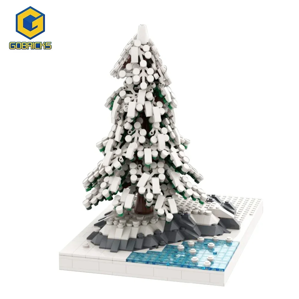 Gobricks MOC Winter Houses Pine Tree Winter Fir Building Blocks Snowy Scenes Bricks Toys Assembly Model for kids Birthday Gifts