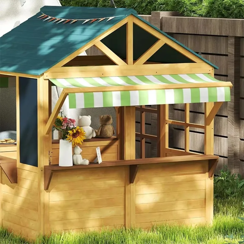 Outdoor Waterproof Wooden Kids Playhouse-Multi-functional Garden Play Area Eco-Friendly & Easily Assembled
