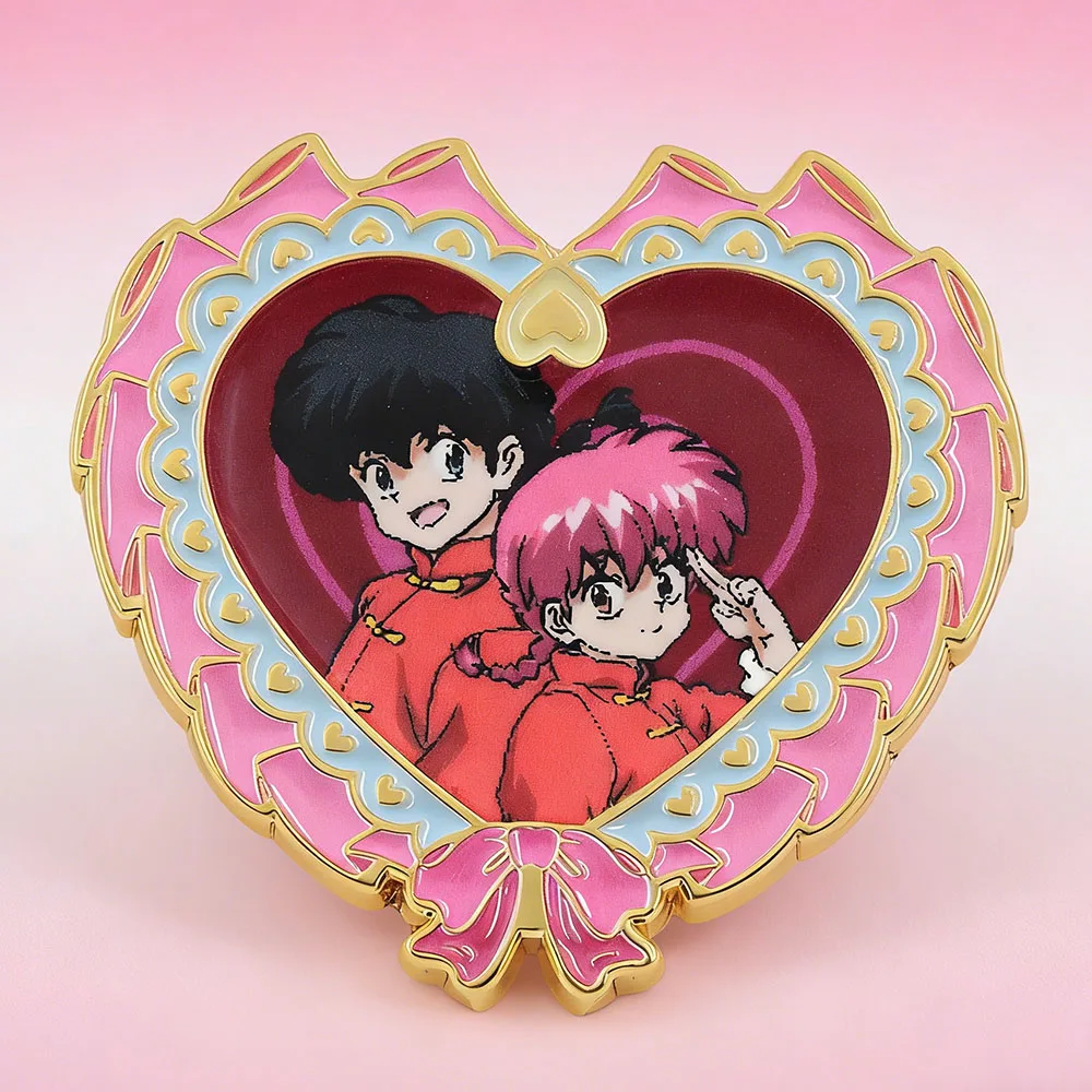 Ranma ½ Herz-Emaille-Pin, männlich/weiblich, Ranma-Abzeichen, niedliche Anime-Charakter-Brosche, neuartiger, lustiger Schmuck, Rucksack-Dekoration
