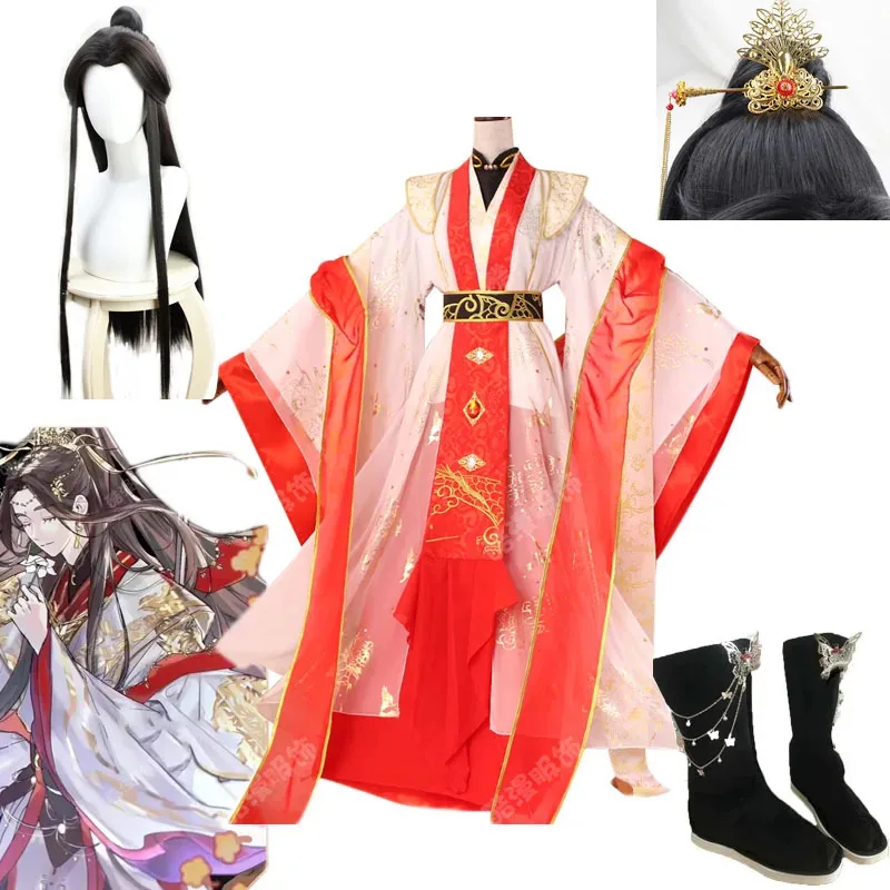 

Anime Tian Guan Ci Fu Platinum Peacock Cosplay Costmes Xie Lian Yue Shen Cosplay Ancient Hanfu Dress Halloween Wig Shoes Prop