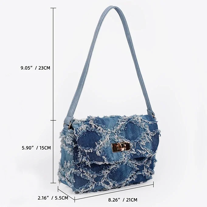 Small Denim Women Shoulder Bags Mini Bag Distressed Jean Purse Evening Bag Clutch Handbag