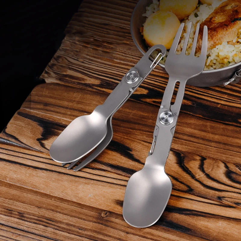

28.1g Titanium Rotating Folding Spork - Portable Camping Cutlery Set For Outdoor Picnic Hiking Travel (2-in-1 Spoon & Fork)