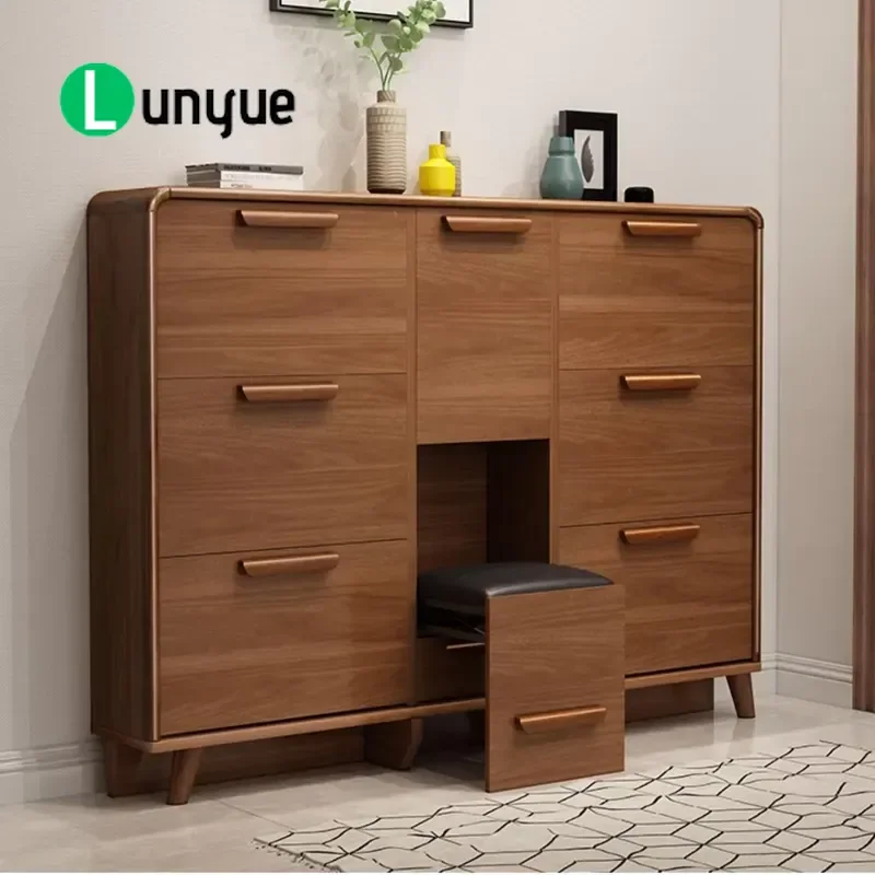 Modern Ultra Thin Wooden Shoe Cabinet Large Capacity Adjustable Storage Rack Simple Entrance Organizer for Home Hallway Space