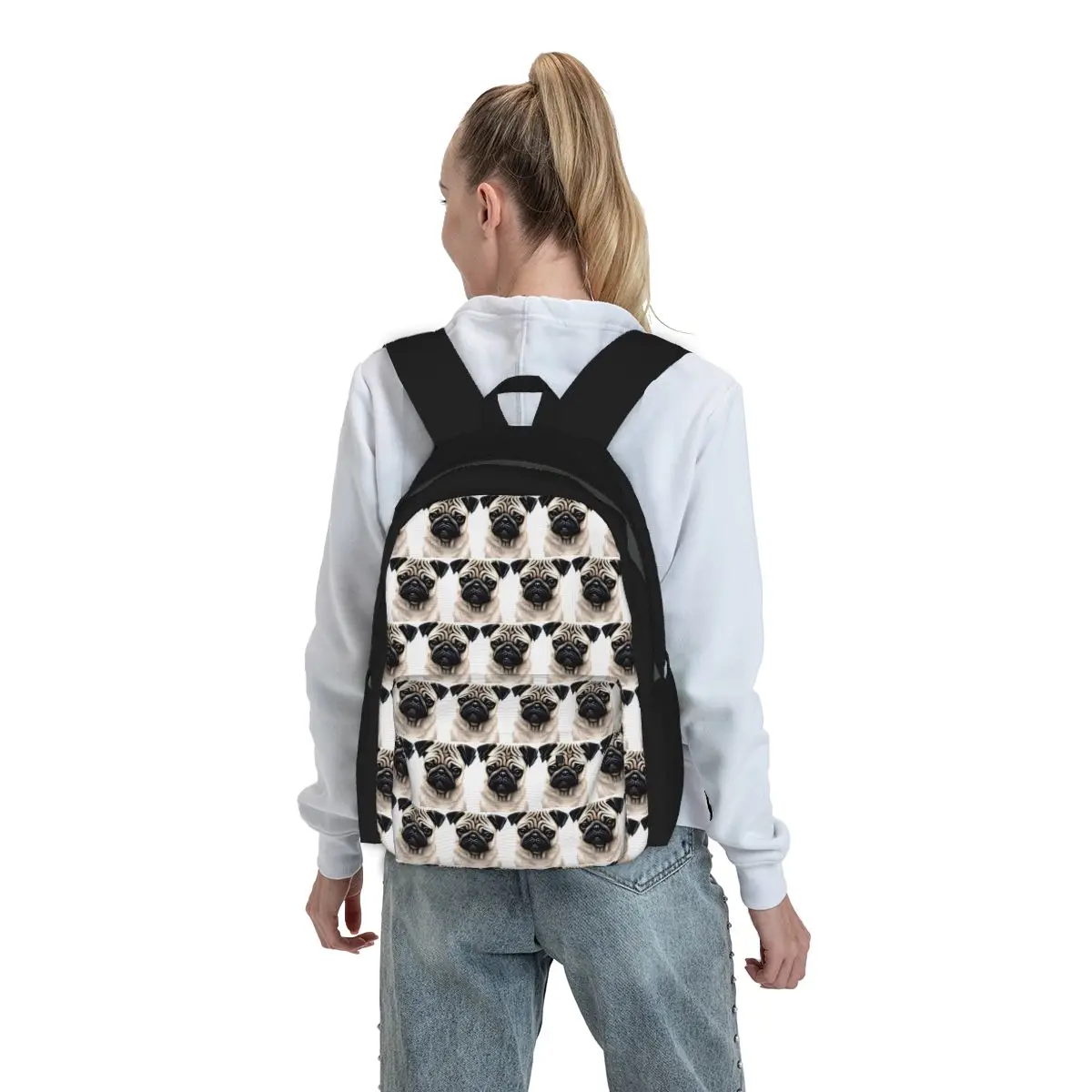 

Lovely Puppy Cute Pug Dog Backpack Student Boys Girls BookBag Kids School Bag Laptop Shoulder Bags for Men Women