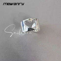 Mewanry Hollow Love Heart Wide Rings For Women Couples Korean Trendy Classic Simple Creative Elegant Birthday Party Jewelry Gift