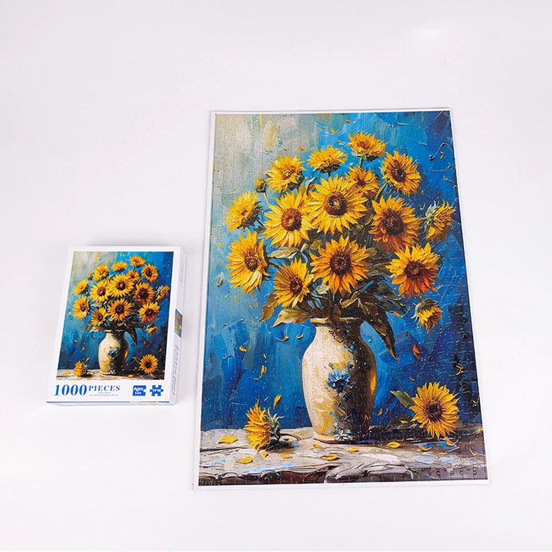 Rompecabezas de girasol para adultos, rompecabezas de pintura, juguete de inteligencia, reducción de estrés, rompecabezas de dibujos animados, caja de regalo para Festival, 1000 piezas