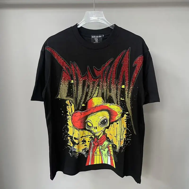 

Mixed Emotion Men's Loose Fit Cotton T-irt Summer Faion High Street Glitter Design ort Sve round Ne Tee