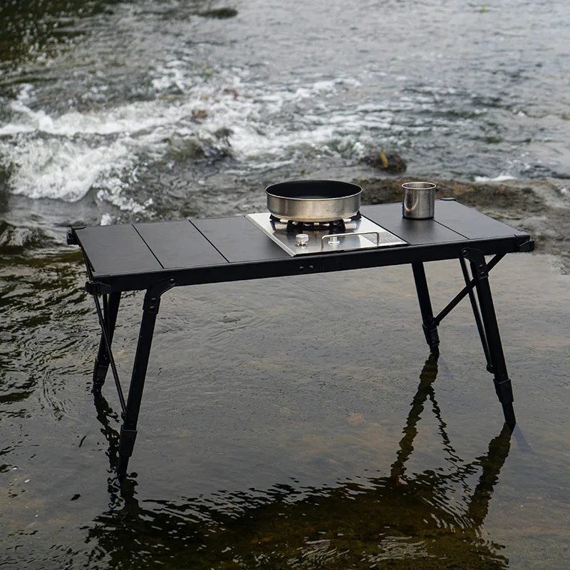 Mesa de alumínio ao ar livre mesa de rolo de ovo acampamento dobrável portátil elevável piquenique churrasco mesas igt mesas de cozinha móveis