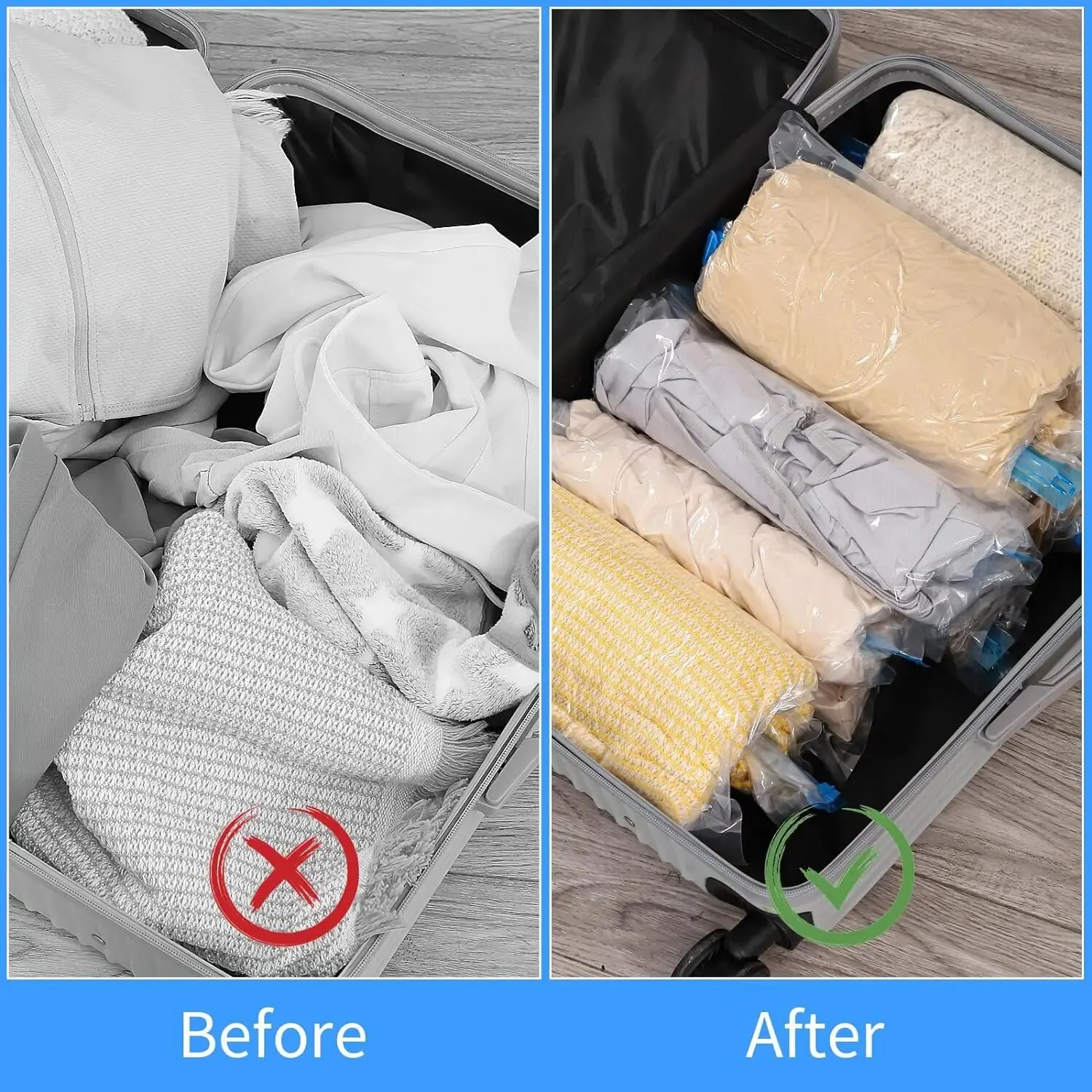 Roll-up Storage Bags, Travel Compression Bags, No Pump Or Vacuum Needed, Reusable Space Saver Bags Perfect for Traveling