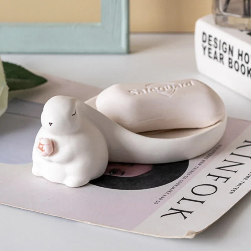 White Rabbit Soap Box Decoration No soap provided Bathroom storage supplies kitchen toilet sink  home decoration Drain soap dish