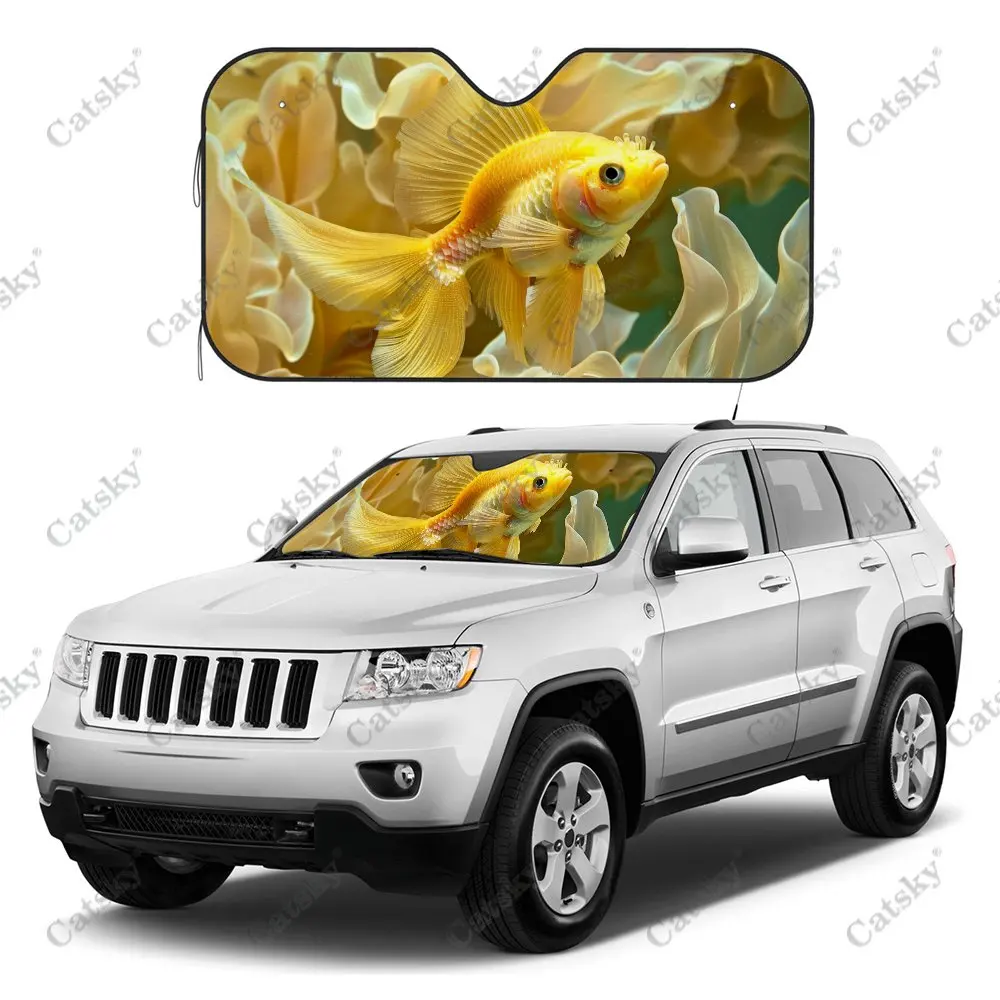 Underwater World Swimming Fish Car Windshield Sunshade, Auto Accessories Front Windshield Sun Visor Blocks Uv Rays Protect Decor