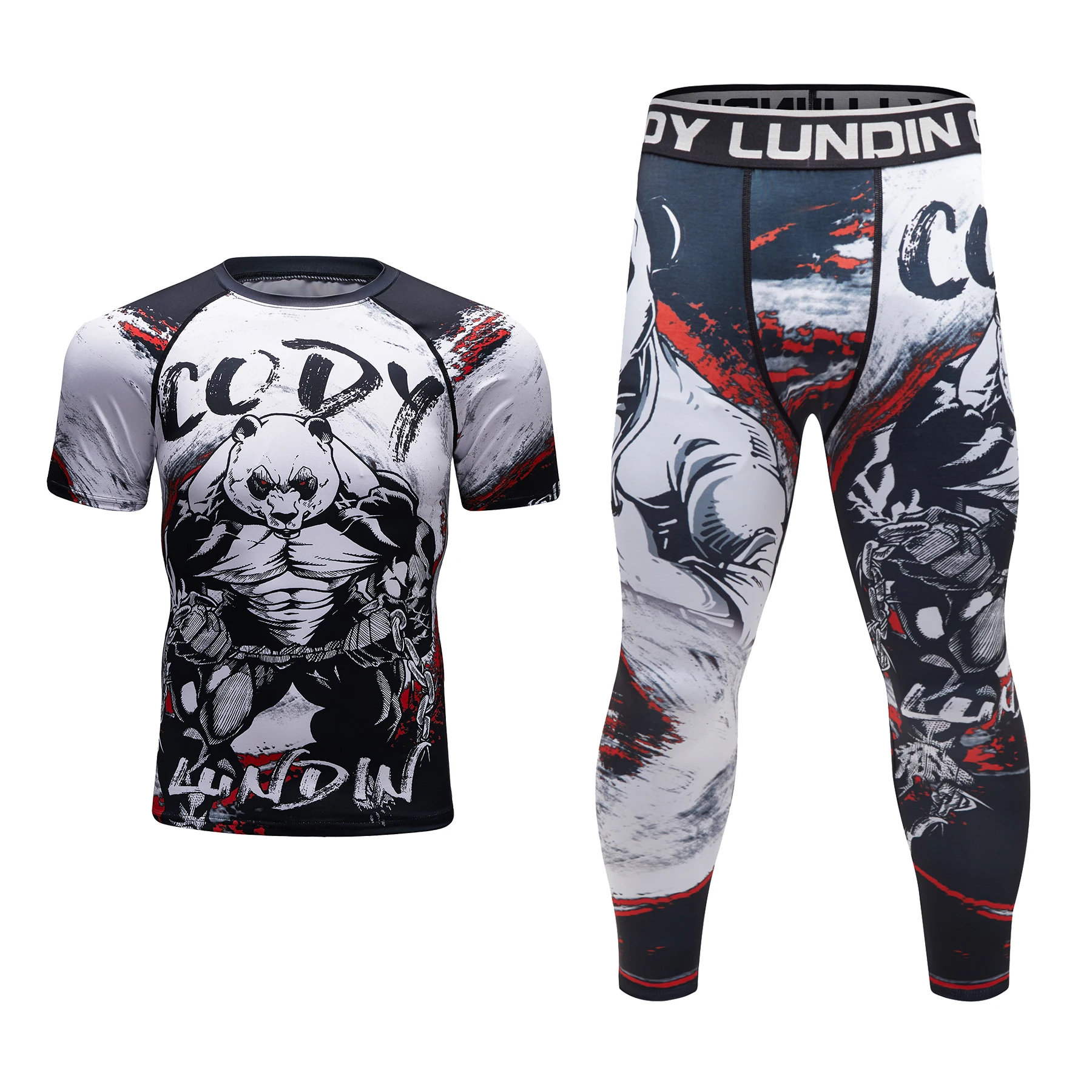 Cody Lundin 3d Brazilian Jiu Jitsu Manto T-shirt + Grappling Leggings Boxing Shorts 4 in 1 Wrestling Muscle Rashguard Men\'s Set