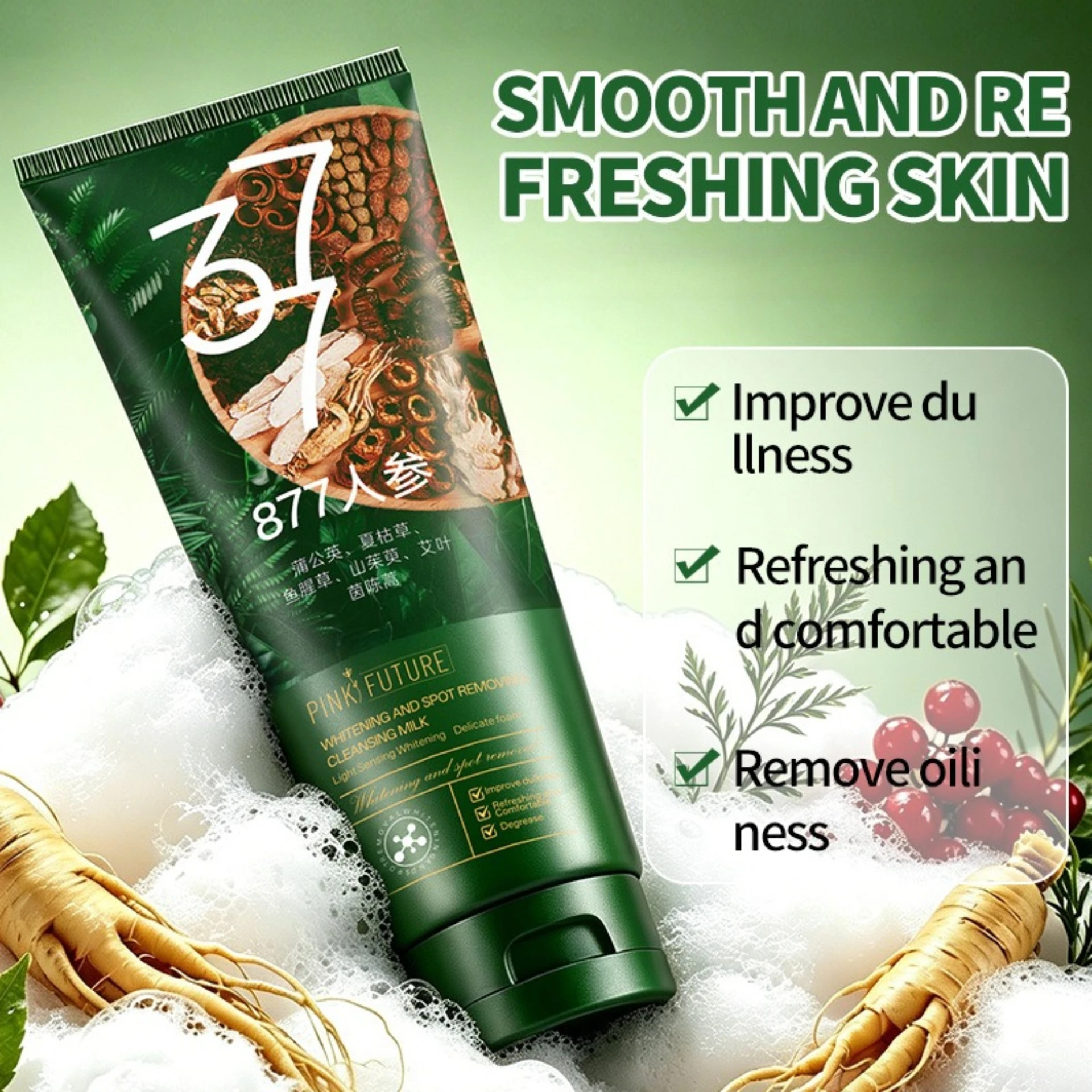Pink Future Ginseng Plant Extract Foam Cleansing Cream Moisturizing Deep Cleansing Oil Control Refreshing Whitening Skincare
