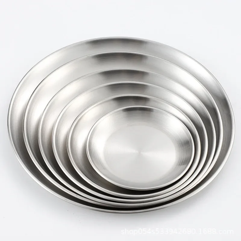 14/17/20/23/26CM Stainless Steel Bone Spitting Dish Gold Silver Shallow Tray Round Plate Metal Dining Disc Dessert Tableware