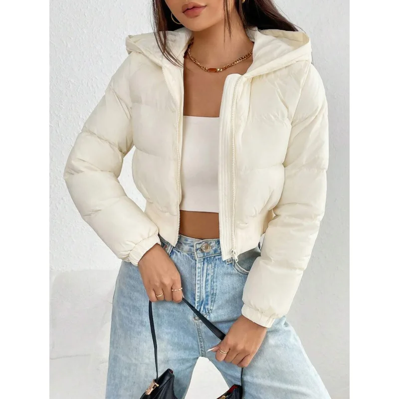 

Короткая хлопковая куртка с капюшоном для женщин: модная, повседневная, удобная, дышащая, легкая, утепленная, без бренда