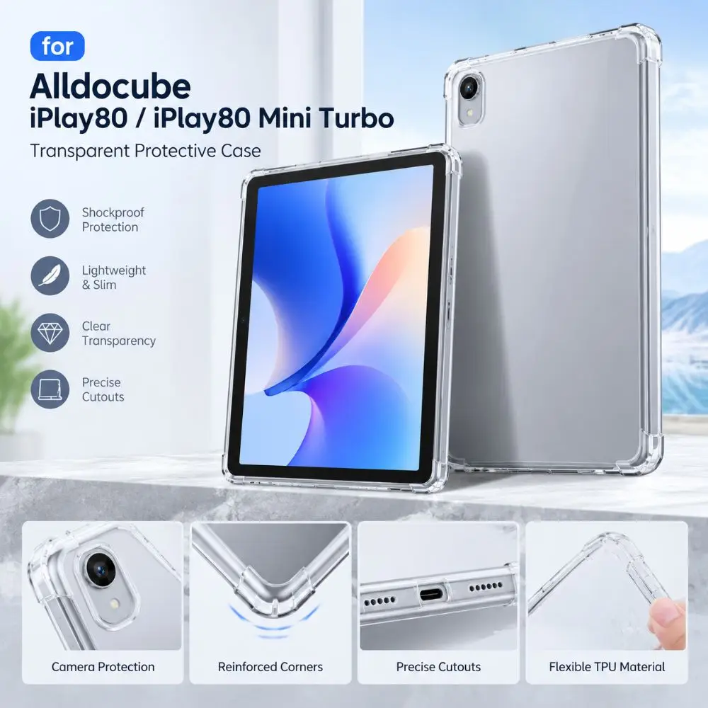 Shockproof Tablet Cover Thin Fit Drop Protection TPU Case Four-Corner Airbag Transparent Case Cover for Alldocube iPlay80