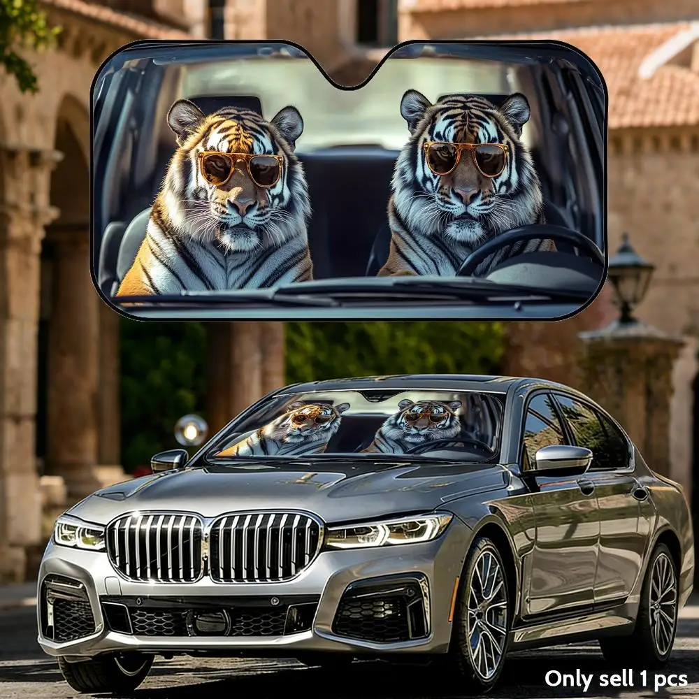 

Забавный солнцезащитный козырек с изображением тигра, складной, универсальный, для лобового стекла автомобиля, защита от УФ-излучения, теплоизоляция, складная накидка