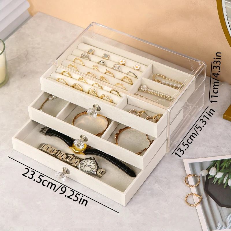 

Large capacity jewelry storage box, multi-layer storage box, flannel pearl jewelry box, transparent acrylic jewelry display
