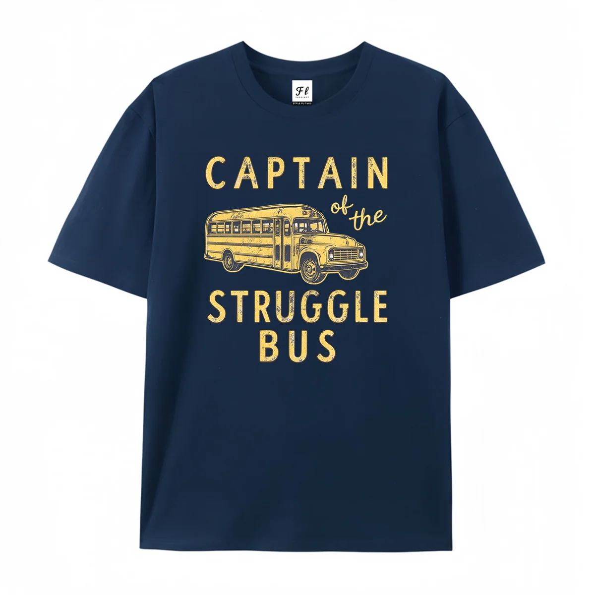 Captain Of The Struggle Bus Vintage School Bus Funny Graphic Tshirt Sarcastic Humor Unisex Casual Short Sleeve Tee Gift Outwear