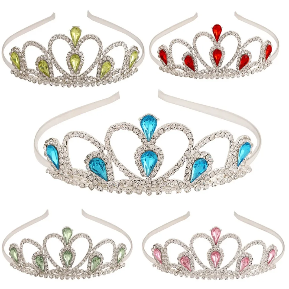 Colorful Retro Queen Vintage Heart Wedding Temperament Kids Crystal Headband Rhinestone Tiara Princess Crown Hair Accessories