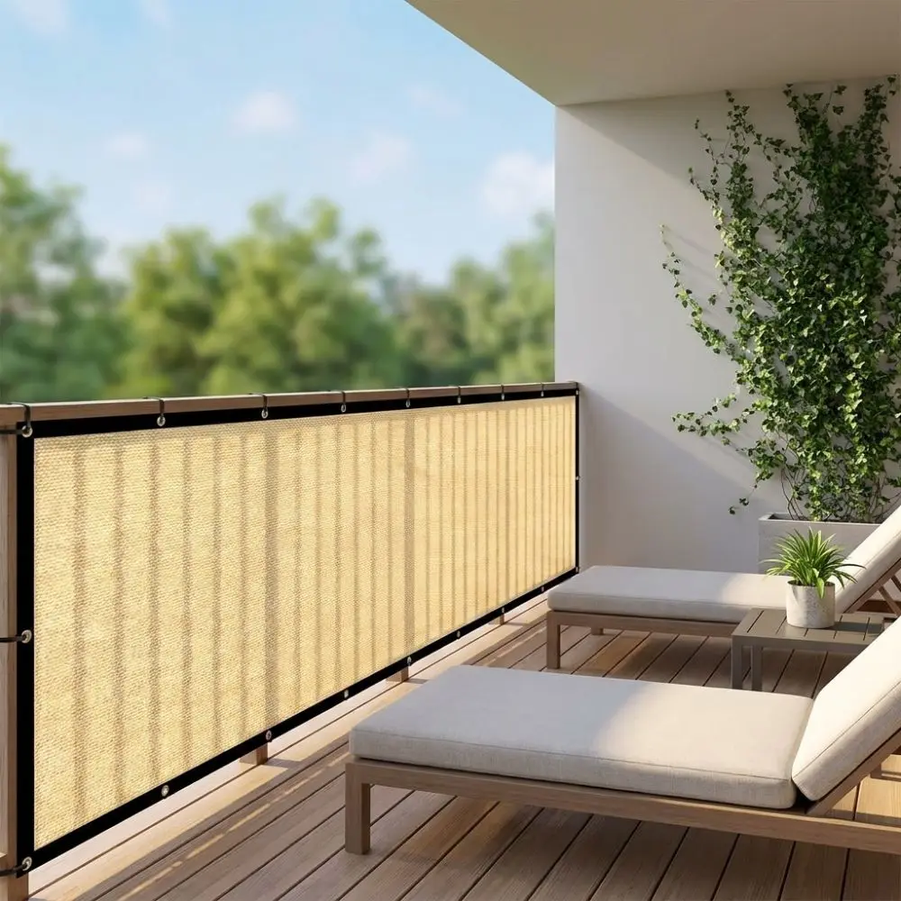 Thickened Balcony Fence Privacy Shade Screen Sun Protection Dust-proof Railing Shade Cloth Screen with Rope with Grommets