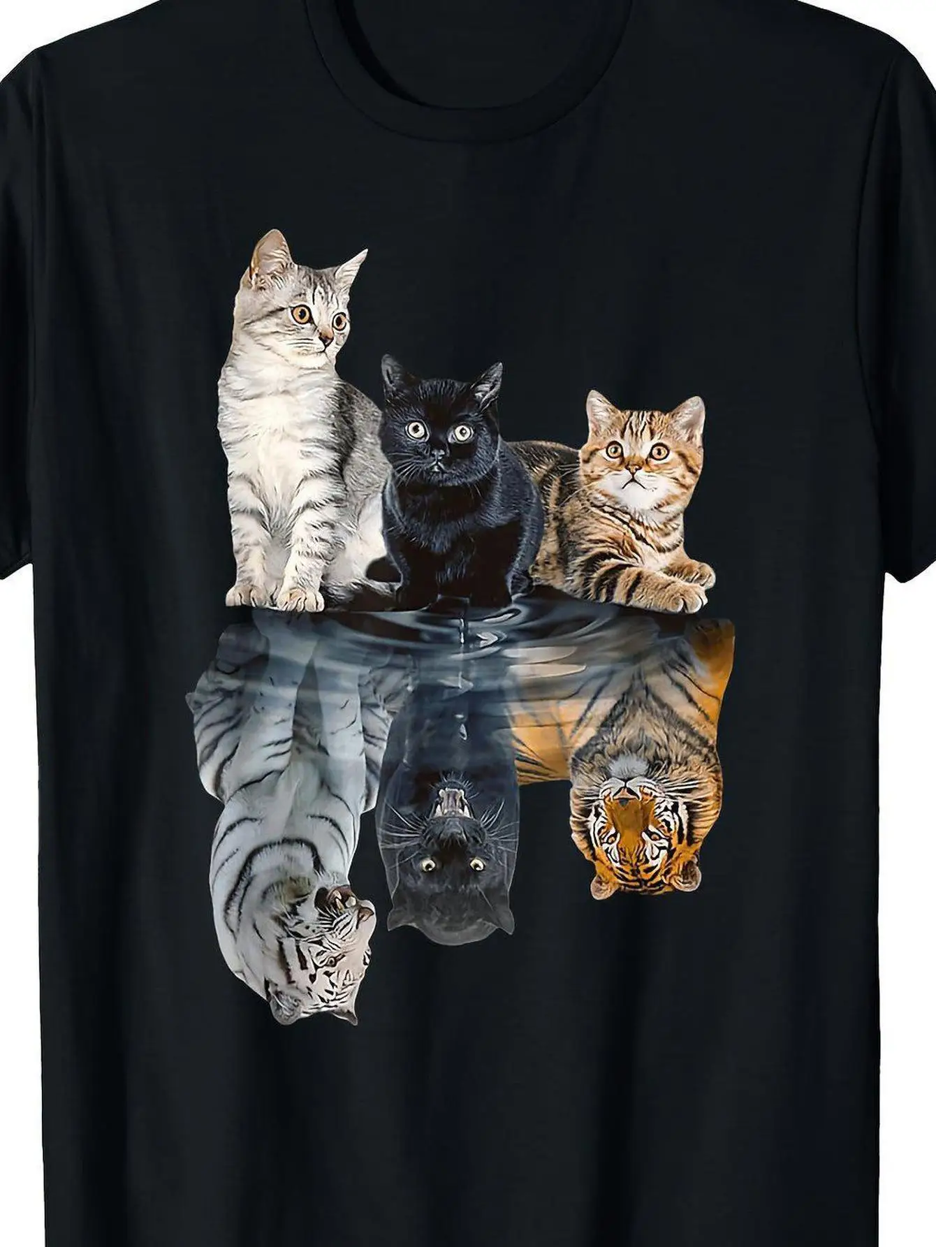 

Cat Reflection Tiger Panther Funny Graphic Tee Soft Breathable Cotton T-Shirt for Cat Lovers