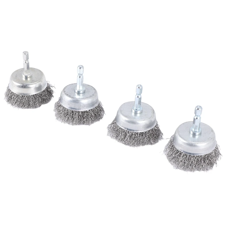 4 Pcs Wire Cup Brush Set, Wire Brush For Drill 1/4 Inch Arbor 0.010 Inch Coarse Carbon Steel-2 Inch Wire Drill Brush