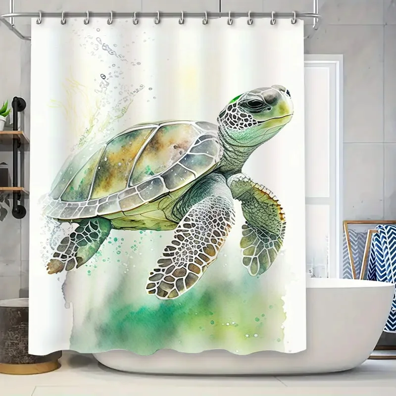 

Turtle Bath Curtain Waterproof Bathroom Decor Watercolor Art Shower Curtains for Home Decoration Green Sea Turtle Print Size 72x