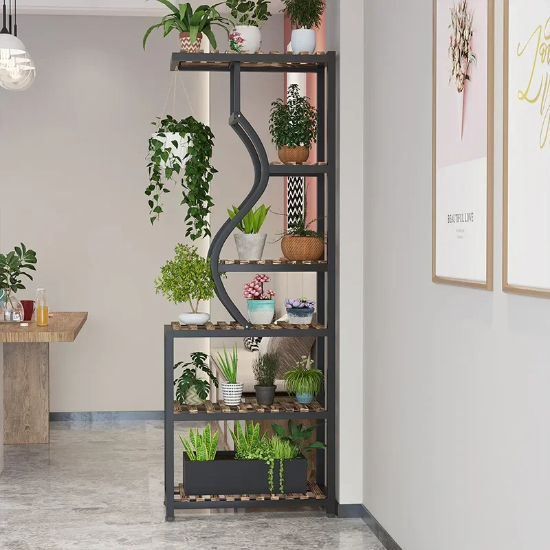 HYS Flower stand partition  balcony rack multi-layer creative wall living room floor-to-ceiling wrought iron flower pot shelf