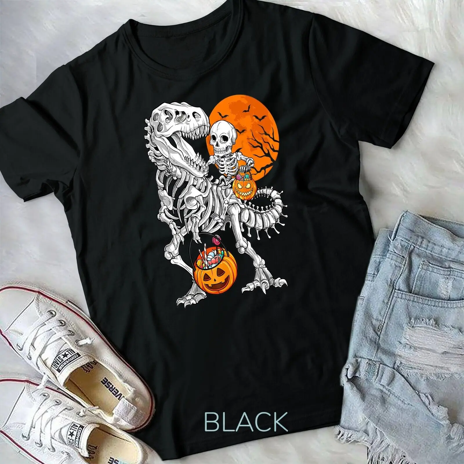 

Skeleton Dinosaur T rex Boys Halloween Mummy Funny Pumpkin Unisex T-shirt