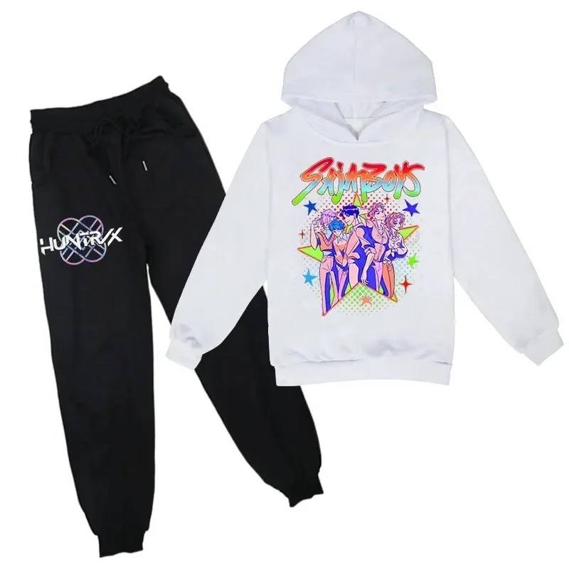 KPop شيطان الصيادين الاطفال هوديي بنطلون مجموعة موضة البلوز مقنعين ملابس الأطفال السراويل 2 قطعة دعوى للبنين والبنات #2