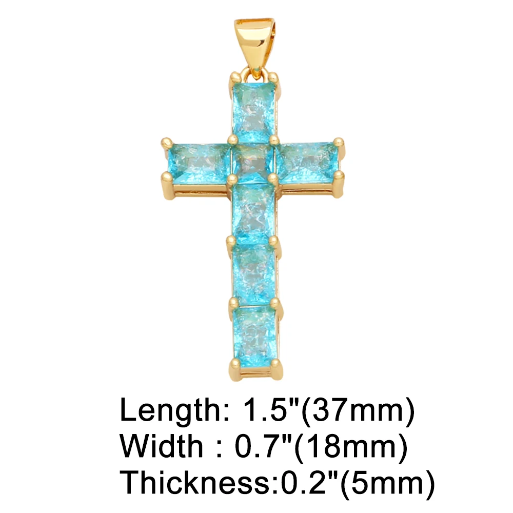OCESRIO Multicolor Big Crystal Cross Necklace Pendant Copper Gold Plated Religous Crucifix Jewelry Making Component pdtb281