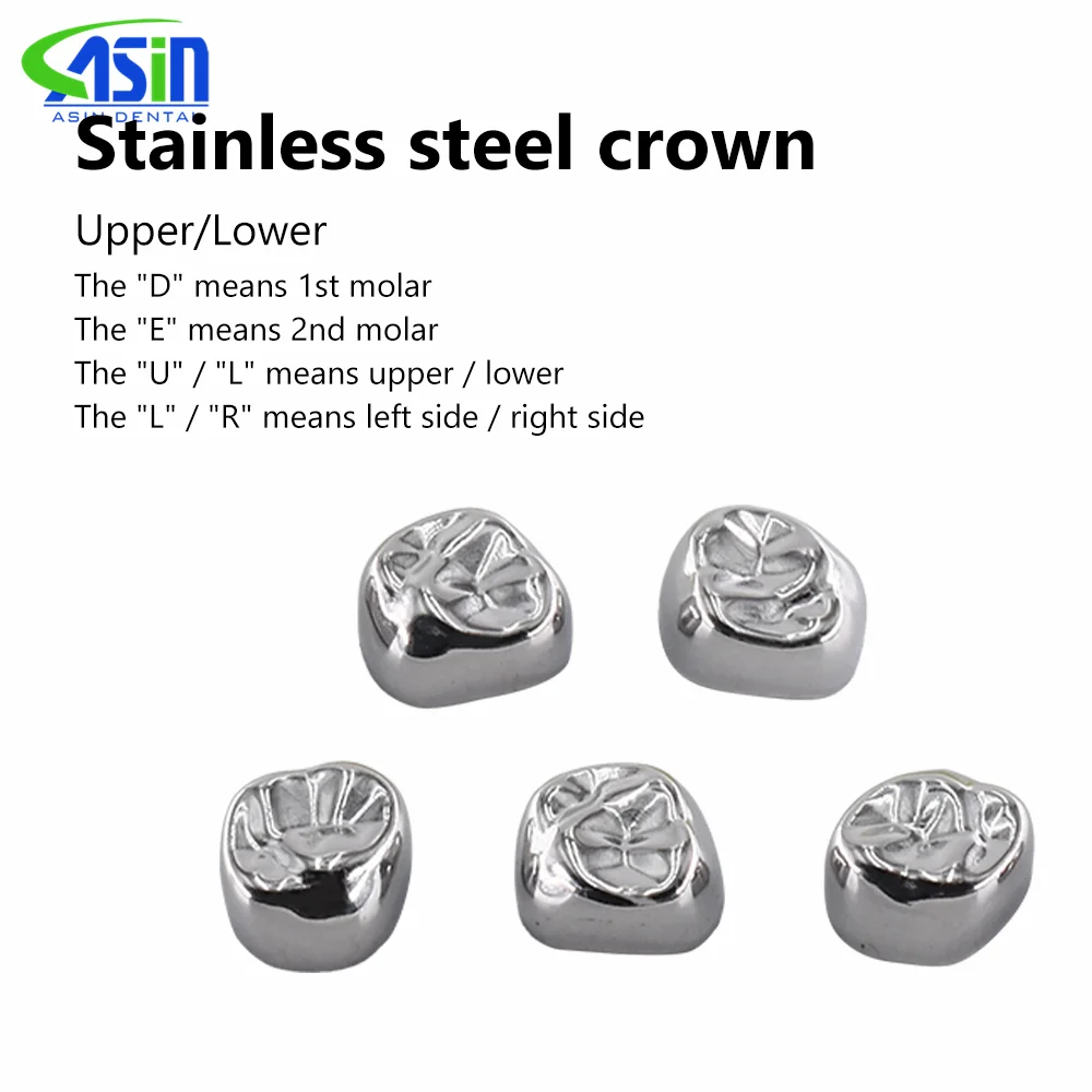 5pcs/box Dental Crown Kids Primary Molar Refill Stainless Steel for Lower Left/Right 1st/2nd Crowns Molar Teeth