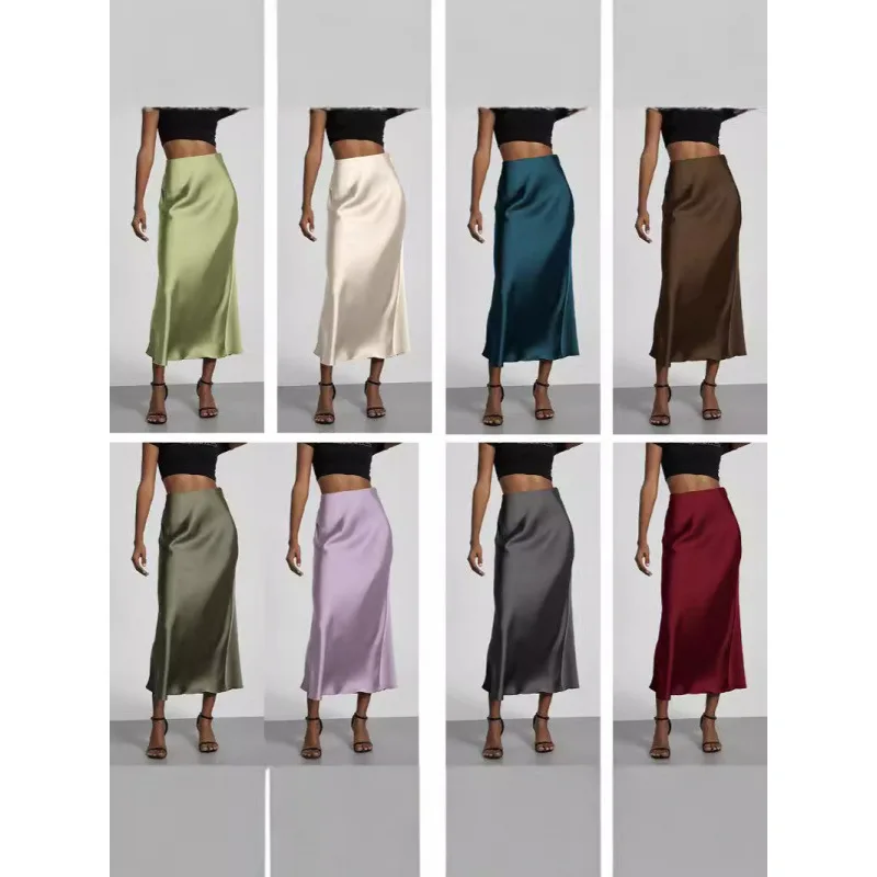 Sophisticated Skirt High-Waist Elegant Satin Skirt A-Line Voluminous Pleated Skirt Figure-Flattering Silky Draped Skirts