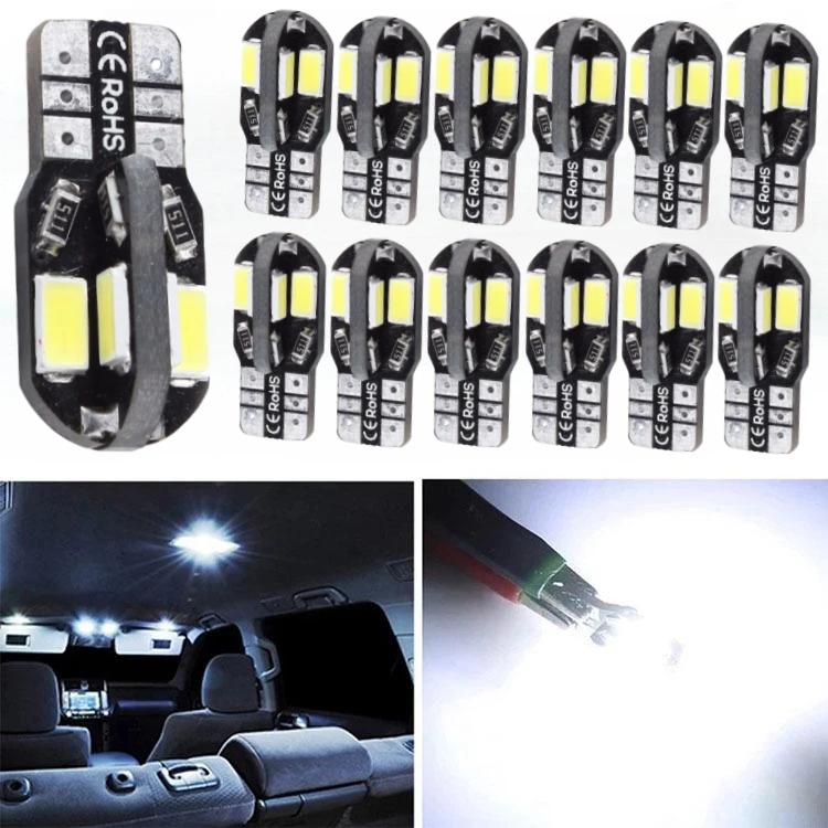 1-200PCS T10 w5w Led Canbus Error Free Car Interior Bulb White 5730 8 SMD LED 12V Car Side Wedge Light White Lamp Bulb