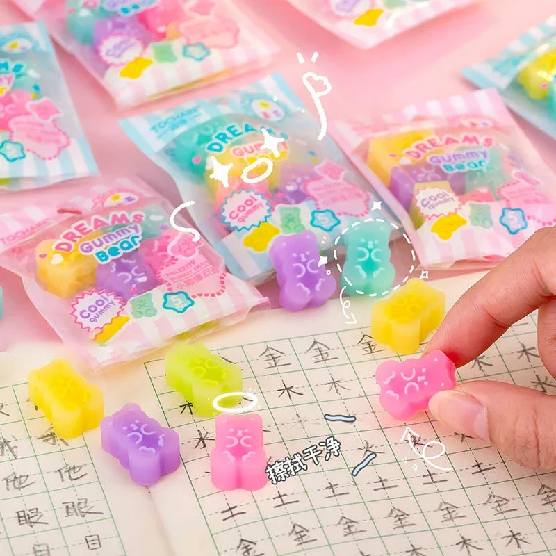 5-10pcs Jelly Color Erasers Kawaii Bear Pencil Rubber Erasers for Kids Writing Tool Korean Stationery School Office Supplies