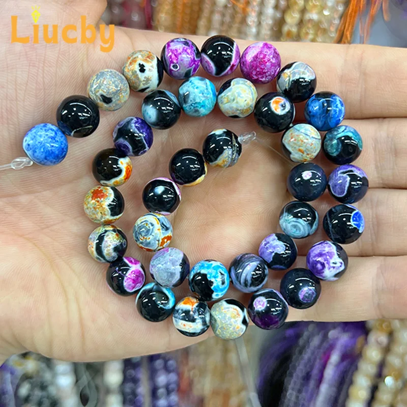 Naturstein Gemischte Farbe Feuer Achate Handgemachte Perlen Für Schmuck Sets DIY 6/8/10mm Armbänder Zubehör Schlüsselanhänger 15" Großhandel – Detail 7