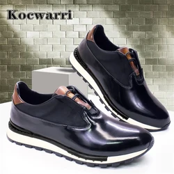 Men's Genuine Leather Casual Shoes Thick Sole Glossy Lace Up Comfortable Handmade Sneakers Dating Marriage Street Men's Shoes