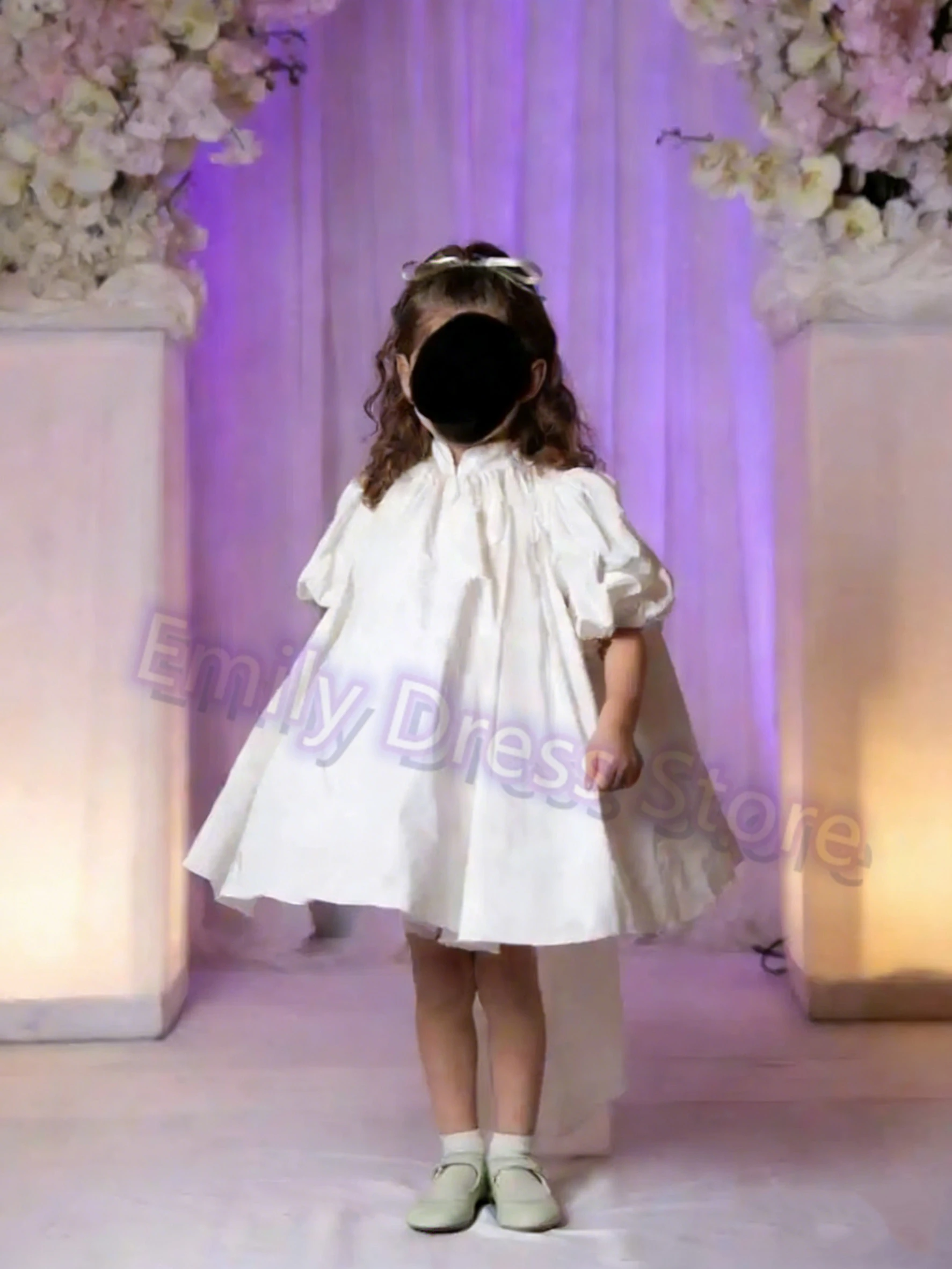 Customized Bridesmaid Flower Girl Dress For Wedding Half Sleeves High Neck Kids Birthday Party Gowns First Communion Dress