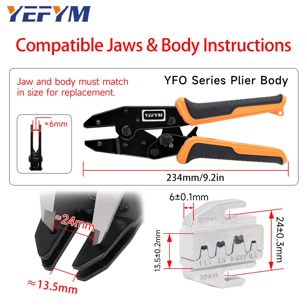 1pcs YFO Crimping Pliers Jaw for 9inch Pliers Electrician Manual Crimping Pliers Cold-Pressed Terminal 10WF/35WF/03B/2610B/05H