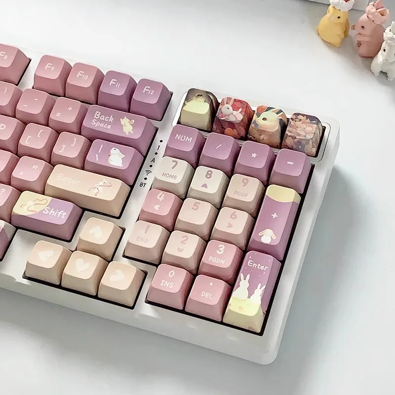 130 Keys/set Yu Tu Moon Rabbit Keycaps PBT 5 Sides Dye Sublimation Key Caps MDA Profile Keycap With 7U Spacebar For MX Switch