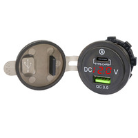 60W QC 3.0 Dual USB Car Fast Charger Socket Power Outlet LED Voltmeter Waterproof For DC 12/24V Car Marine ATV RV